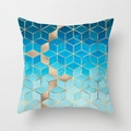 Square peach skin pillowcase with 3D blue gradient geometric cubes and gold lines - 45x45cm / Blue Gradient Cube Style (DRD28-7)