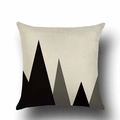 Modern Nordic geometric linen pillowcase with black and grey mountain triangles - 45x45cm / Geometric Peaks (YMD18-2)