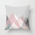 Modern Nordic square cushion cover featuring pink and grey geometric mountain patterns - Abstract Geometric Mountains (DRD26-13) / 18x18 Inch