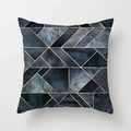 Abstract geometric peach skin pillow cover in dark blue and grey with gold lines - 45x45cm / Blue Gray Abstract Geometric Style (DRD28-9)