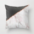 Detail of geometric pillowcase with marble texture, pink accents and rose gold line - Diagonal Marble Rose Gold Line Style (DRD36-9)