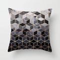 Abstract geometric peach skin cushion cover with 3D marble cubes and gold lines - 45x45cm / Black Gray Marble Geometric Style (DRD28-10)