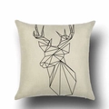 Linen pillow cover featuring a geometric black deer head design in Nordic style - 45x45cm / Artistic Deer Head (YMD18-8)