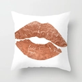 Pink marble style pillowcase with rose gold lip pattern on white background - Rose Gold Lips Print (DRD26-16) / 18x18 Inch