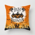 Funda de cojín de Halloween con calabaza, fantasmas y murciélagos en cojín naranja cuadrado - 45x45 cm / DRD69-3