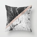 Detail of geometric marble peach skin pillow case with rose gold metallic diagonal line - Diagonal Black and White Marble Style (DRD36-11)