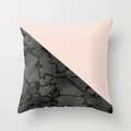 Detail of square pillowcase featuring diagonal marble texture and pink peach skin fabric - Pink Marble Diagonal Patchwork (DRD36-12)