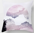 Modern Nordic square cushion cover with purple mountain landscape and evergreen silhouette - Abstract Snow Mountain (DRD26-18) / 18x18 Inch
