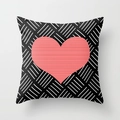 Close-up of geometric heart pillowcase with red heart motif and black white stripes - Red Heart Geometric Stripes (DRD36-14)