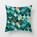 Abstract mermaid scale pattern pillowcase in turquoise, blue, and gold tones - 45x45cm / Colorful Mermaid Scale Style (DRD28-14)