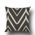 Linen pillow cover with black base and cream geometric M-shaped triangle pattern - 45x45cm / Stepped Lines (YMD18-12)