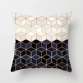 Modern square pillowcase with navy marble texture and gold geometric cube patterns - 45x45cm / White Navy Marble Geometric Style (DRD28-16)