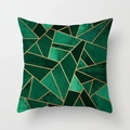 Peach skin pillowcase featuring emerald green geometric patterns and gold metallic lines - 45x45cm / Emerald Green Geometric Patchwork (DRD28-17)