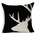 Minimalist linen throw pillow cover featuring a black and beige deer silhouette pattern - 45x45cm / Deer Head Black (YMD18-16)