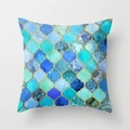 Moroccan quatrefoil peach skin pillowcase with blue watercolor geometric patterns - 45x45cm / Blue Watercolor Clover Style (DRD28-18)
