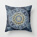 Square navy peach skin pillow cover with gold and white mandala pattern in ethnic style - 18x18 Inch / Blue Gold Mandala Pattern (DRD54-5)