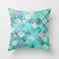 Moroccan tile style decorative pillow cover with mint green and lavender floral geometry - 45x45cm / Mint Purple Tile Patchwork (DRD28-19)