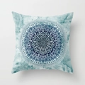 Square mandala cushion cover with light blue watercolor effect and navy patterns - 18x18 Inch / Light Blue Ink Wash Mandala (DRD54-6)