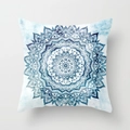 Square peach skin pillow case with dark blue mandala print on white background - 18x18 Inch / White Blue Disk Mandala (DRD54-7)