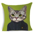 Detailed macro view of a grey tabby cat illustration wearing a navy hoodie on cotton linen - Gray Cat in Hoodie Illustration (YMD50-14)