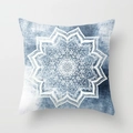 Navy blue mandala print cushion cover with stone-wash texture on white background - 18x18 Inch / Denim Blue White Mandala (DRD54-8)