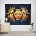 Detail of bohemian sun and moon tapestry on a white wall with minimalist room decor - Wte-16 / 95x73