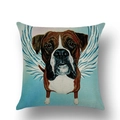 Leinen Kissenbezug mit Boxer Hund Motiv und Engelsflügeln auf hellblauem Grund - 45x45 cm / Boxer mit Flügeln (YMD38-3)