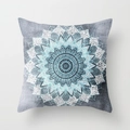 Blue mandala print square cushion cover in soft peach skin fabric for home decor - 18x18 Inch / Blue Lake Blue White Mandala (DRD54-12)