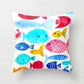Dekokissenbezug aus Polyester mit buntem Aquarell-Muster aus Meeresfischen und Hummer - 45x45 cm / DRD50-3 (Fischschwarm-Muster)
