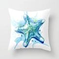 Quadratischer Kissenbezug aus Polyester mit blauem Seestern-Aquarell für das Sofa - 45x45 cm / DRD50-4 (Seesternmuster)
