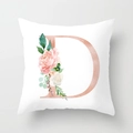 Modern square cushion cover featuring a rose gold letter D with watercolor flowers - 18x18 Inch / Letter D