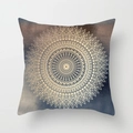 Square mandala throw pillow cover with blue-brown gradient and gold geometric pattern - 18x18 Inch / Blue Brown Gradient Gold Mandala (DRD54-14)