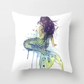 Meerjungfrau-Aquarell-Design auf weißem quadratischem Polyester-Kissenbezug - 45x45 cm / DRD50-5 (Meerjungfrau-Muster)