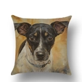 Leinen-Kissenbezug mit Ölgemälde-Porträt eines Jack Russell Terriers im Design - 45x45 cm / Hund Kunstgemälde (YMD38-6)