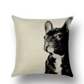 Leinen-Kissenbezug mit realistischem Französische Bulldogge-Hundestil in Schwarz-Weiß - 45x45 cm / Französische Bulldogge Skizze (YMD38-7)