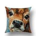 Leinen-Kissenbezug mit braunem Kalb-Ölgemälde für die Inneneinrichtung - 45x45 cm / Ölgemälde Kalb (YMD38-8)