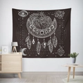 Modern black sun and moon tapestry with celestial bohemian patterns on white wall - Wte-14 / 95x73