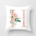 Square cushion cover with floral letter H design in rose gold and watercolor flowers - 18x18 Inch / Letter H