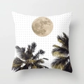 Moderne quadratische Kissenhülle mit Mond, Palmblatt und Punktemuster auf Pfirsichhaut - 45x45 cm / Mond und Palmenblatt (DRD37-1)