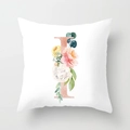 Minimalist white square cushion cover featuring letter I with rose gold glitter and floral - 18x18 Inch / Letter I