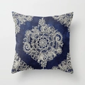 Ethnic Mandala peach skin throw pillow cover in navy blue and white pattern - 18x18 Inch / Deep Blue White Mandala (DRD54-18)