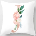 Square white pillowcase with rose gold letter J and pink peony floral design - 18x18 Inch / Letter J