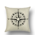 Ademende linnen kussensloop met vintage zwart kompasontwerp voor bankdecoratie - 45x45 cm / Vintage Kompas (YMD49-3)