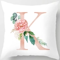 Modern white pillow cover featuring rose gold letter K with pink floral watercolor design - 18x18 Inch / Letter K