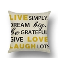 Vierkante linnen kussensloop met motiverende quote in zwart en geel voor een fris interieur - 45x45 cm / Inspirerende Citaten (YMD49-2)
