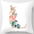 White pillow cover featuring rose gold letter L with watercolor pink floral decorations - 18x18 Inch / L