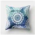 Mandala pattern pillow cover with blue-green watercolor gradient on peach skin fabric - 18x18 Inch / Blue Green Ink Mandala (DRD54-21)
