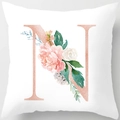 Square white pillowcase featuring rose gold letter N with watercolor floral decoration - 18x18 Inch / Letter N