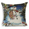 Linen Christmas pillow case with snowman and birds print on a snowy background - 18x18 Inch / Snowman and Birds Style (YMD47-2)