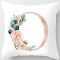 Modern white square cushion cover with rose gold glitter letter O and floral accents - 18x18 Inch / Letter O
